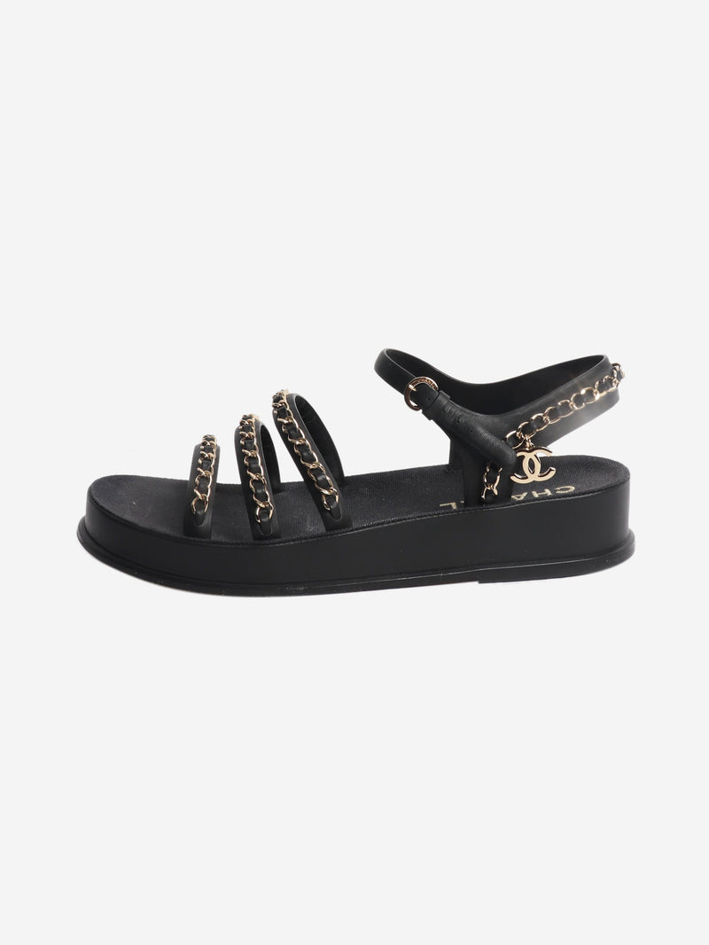 Black chain-strap leather sandals - size EU 39 Flat Sandals Chanel 