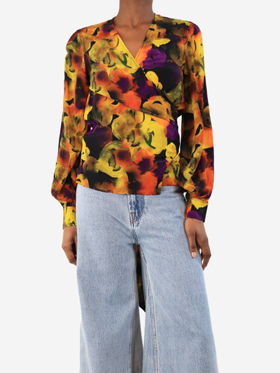 Multi silk-blend wrap top - size UK 6 Tops Ganni 