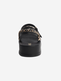 Black chain-strap leather sandals - size EU 39 Flat Sandals Chanel 