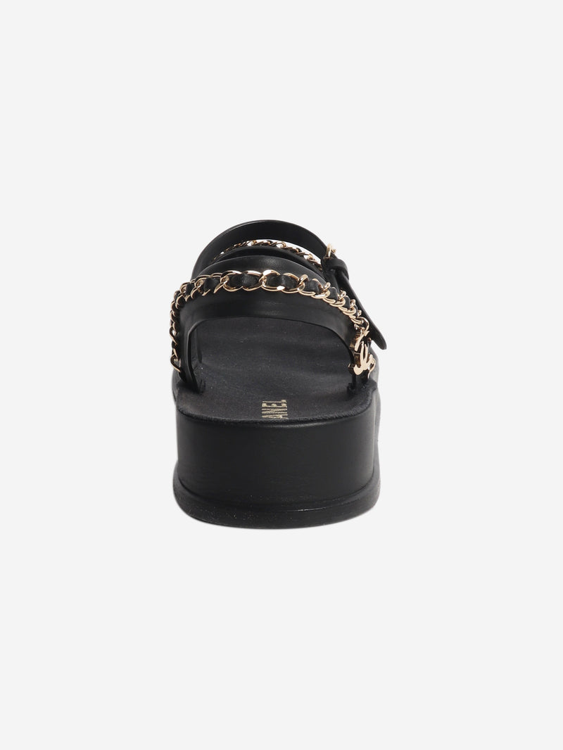 Black chain-strap leather sandals - size EU 39 Flat Sandals Chanel 