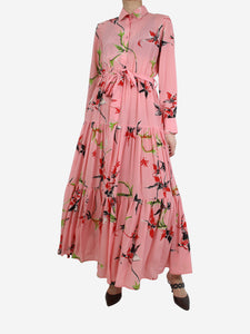 La Double J Pink floral printed silk midi dress - size M