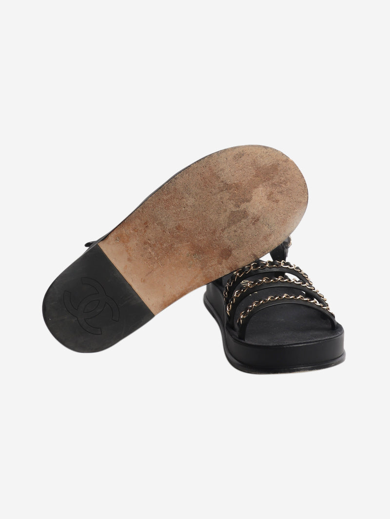 Black chain-strap leather sandals - size EU 39 Flat Sandals Chanel 