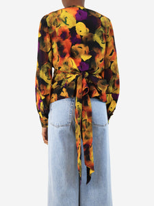 Ganni Multi silk-blend wrap top - size UK 6