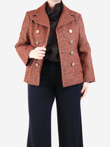 Chanel Red double-breasted wool-blend jacket - size UK 12