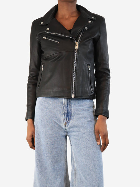 Black leather biker jacket - size XS product image