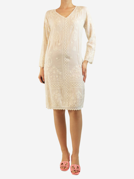 White embroidered longsleeve dress - size S product image