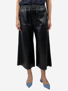 Loewe Black wide-leg cropped leather trousers - size M