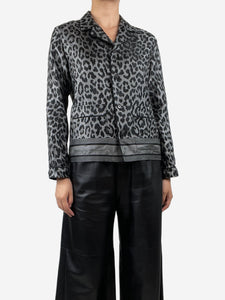 Christian Dior Grey leopard print silk jacquard shirt - size UK 8