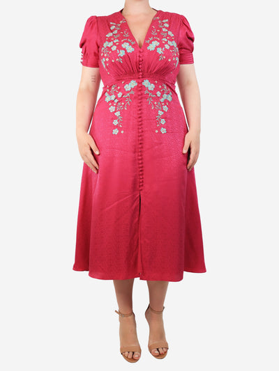 Pink embroidered silk dress - size UK 14 Dresses Saloni 