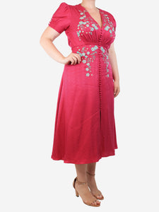 Saloni Pink embroidered silk dress - size UK 14