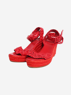 Red braided leather raffia wedges - size EU 39 (UK 6) Heels Hermes 