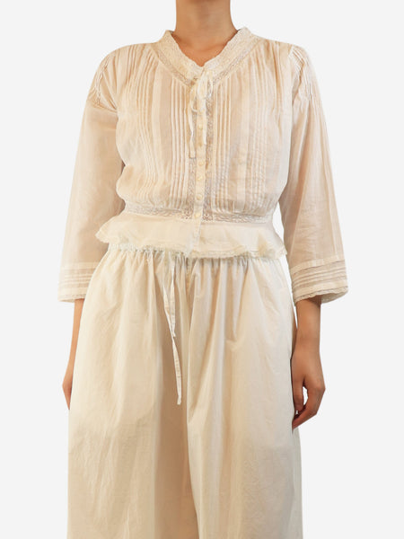 White lace-trim cotton blouse - size S product image