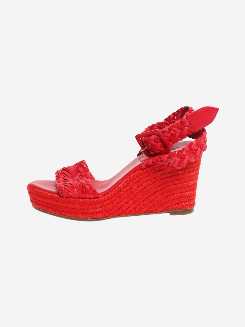 Red braided leather raffia wedges - size EU 39 (UK 6) Heels Hermes 