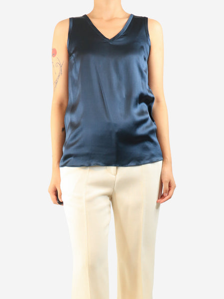 Midnight blue sleeveless satin top - size S product image