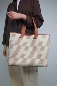 Hermes Brown and cream Cabas H en Biais tote bag