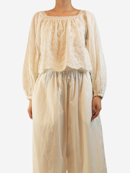 White embroidered cotton top - size S product image