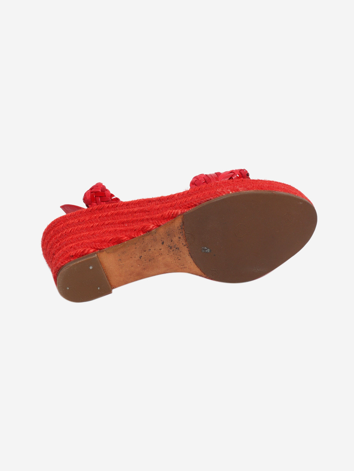 Red braided leather raffia wedges - size EU 39 (UK 6) Heels Hermes 