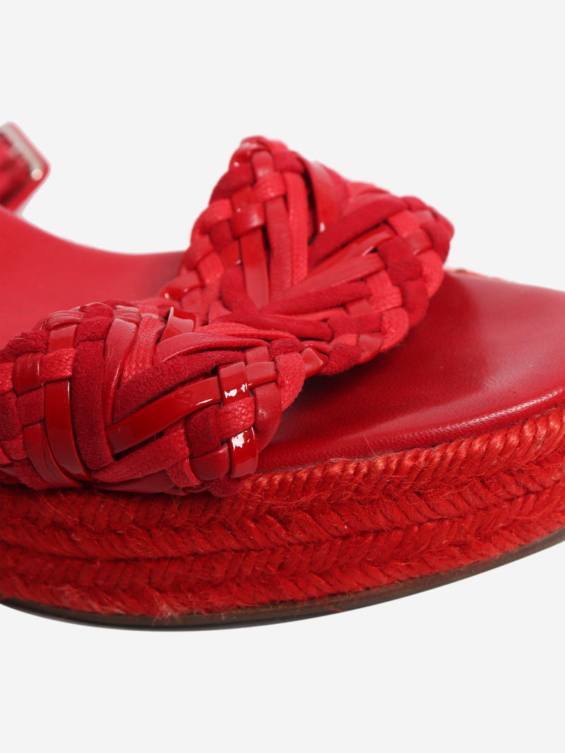 Red braided leather raffia wedges - size EU 39 (UK 6) Heels Hermes 