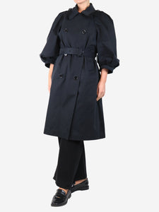 Simone Rocha Black puff-sleeved lace-trimmed trench coat - size UK 12