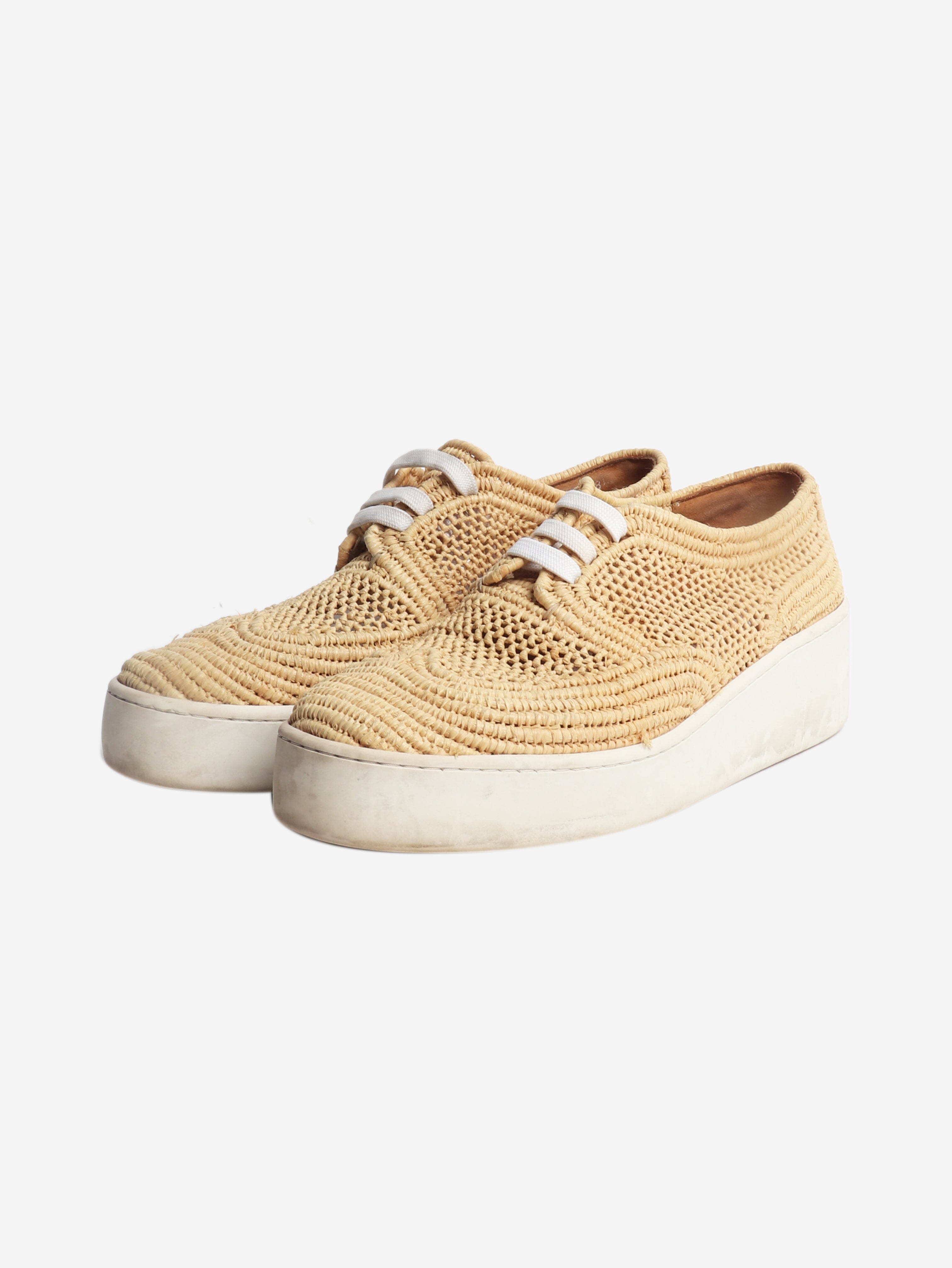 Neutral woven raffia platform shoes - size EU 38.5