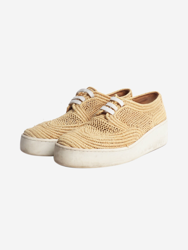 Neutral woven raffia platform shoes - size EU 38.5