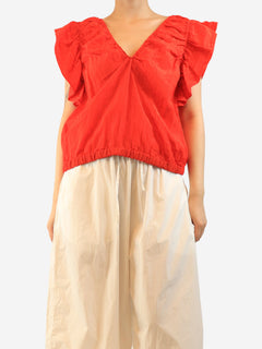 Red ruffled nylon-blend top - size UK 12 Tops Victoria Beckham 