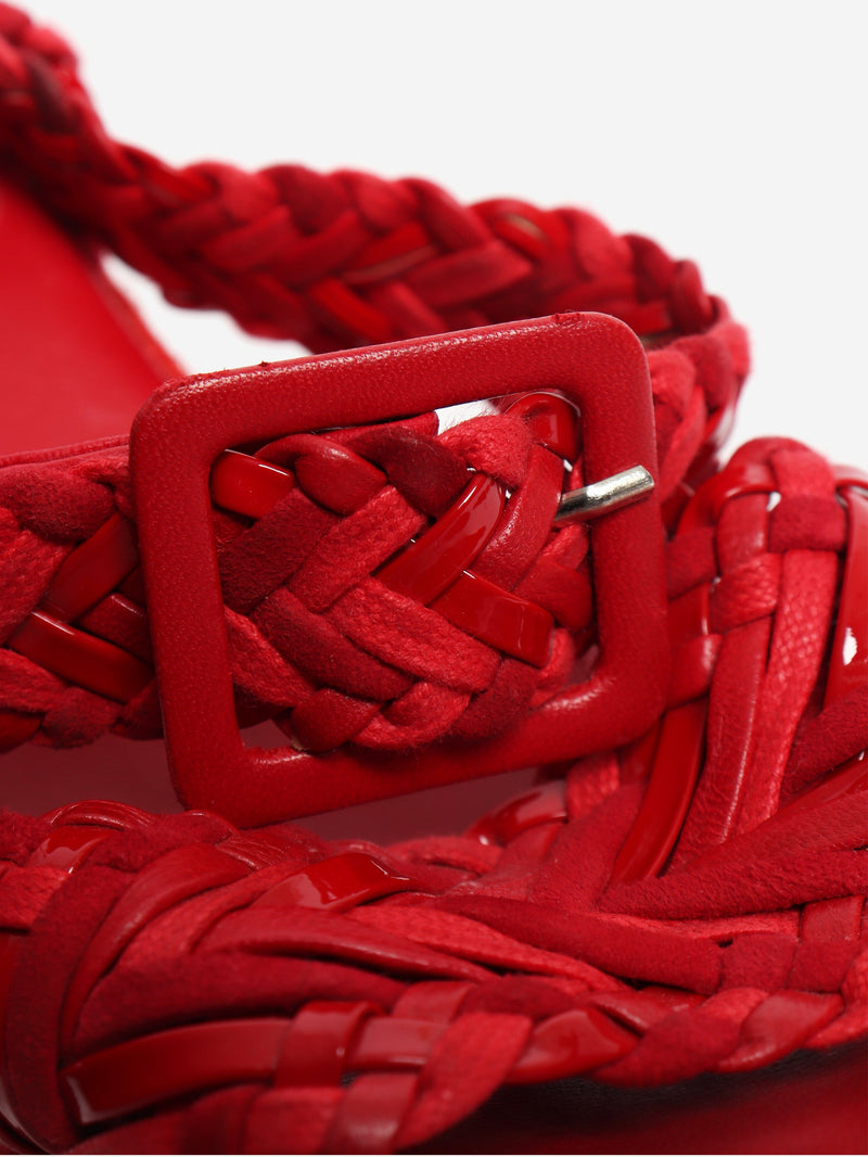 Red braided leather raffia wedges - size EU 39 (UK 6) Heels Hermes 