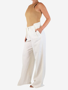 Jil Sander Cream pleated linen trousers - size UK 10