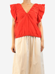 Red ruffled nylon-blend top - size UK 12 Tops Victoria Beckham 