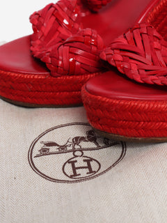 Red braided leather raffia wedges - size EU 39 (UK 6) Heels Hermes 
