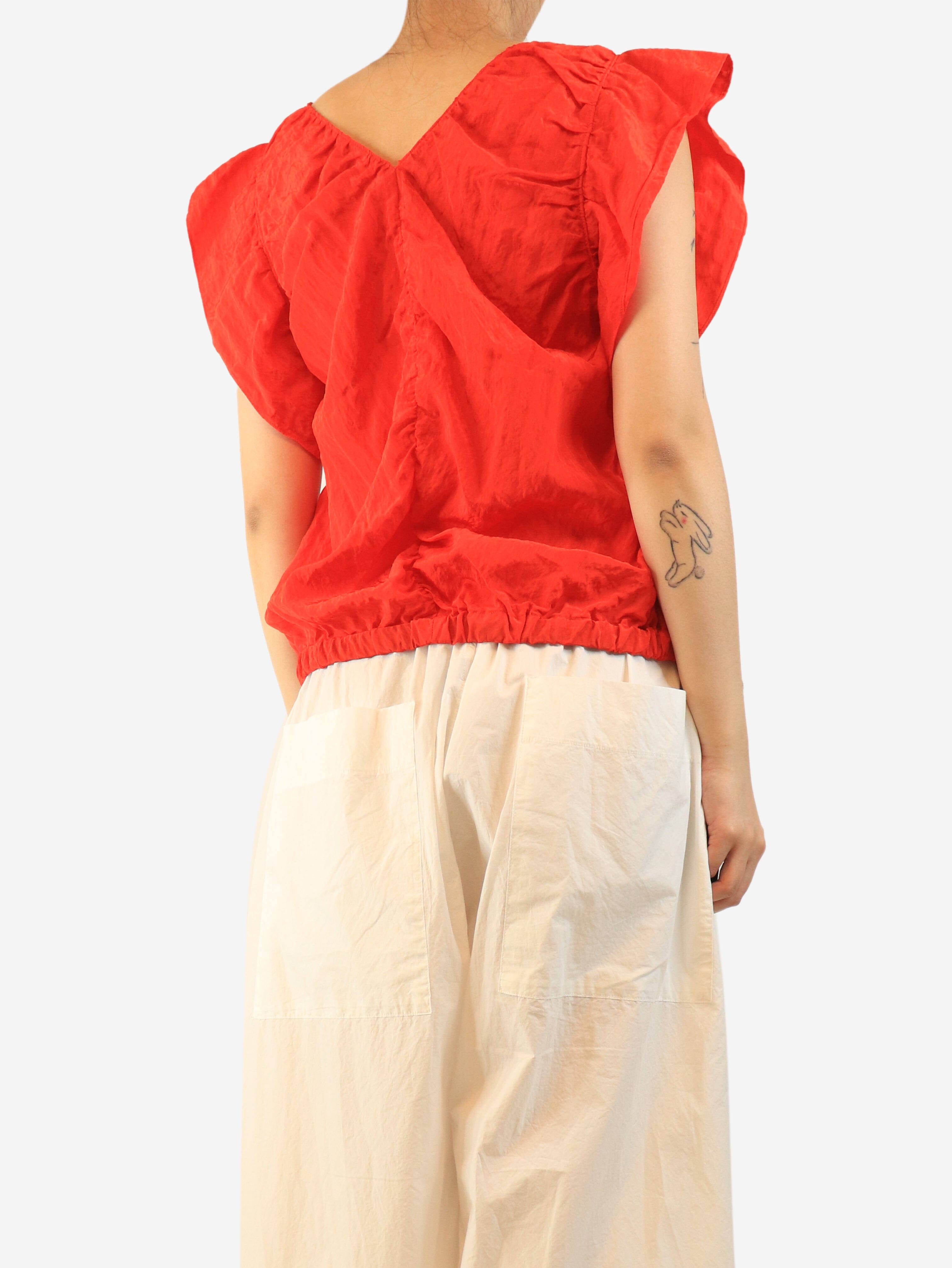 Red ruffled nylon-blend top - size UK 12 Tops Victoria Beckham 
