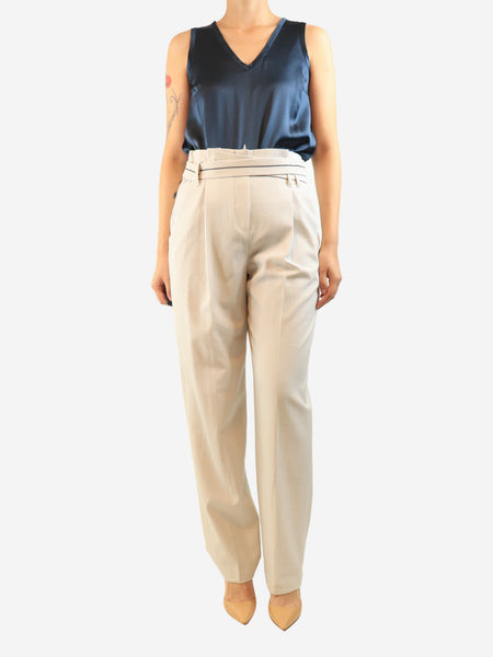 Neutral high waist belted trousers - size UK 10 alternate image