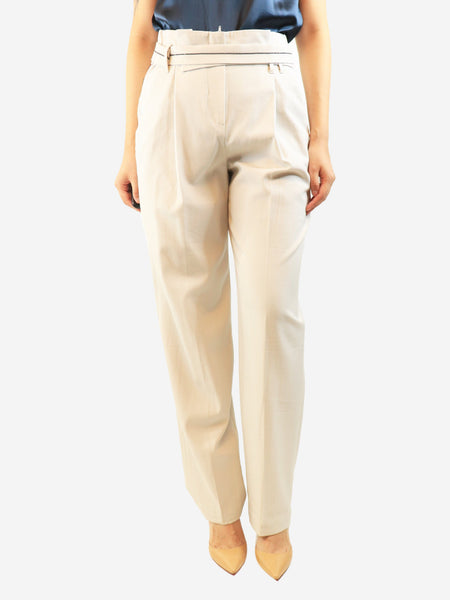 Neutral high waist belted trousers - size UK 10 product image
