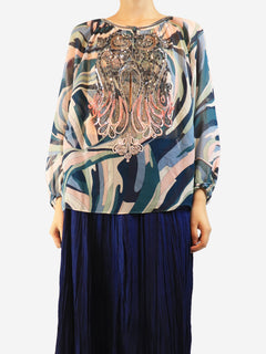 Blue embellished sheer blouse - size UK 12 Tops Emilio Pucci 