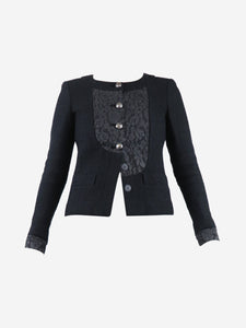 Chanel Black lace-trimmed jacket - size UK 8