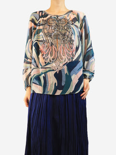 Blue embellished sheer blouse - size UK 12 Tops Emilio Pucci 