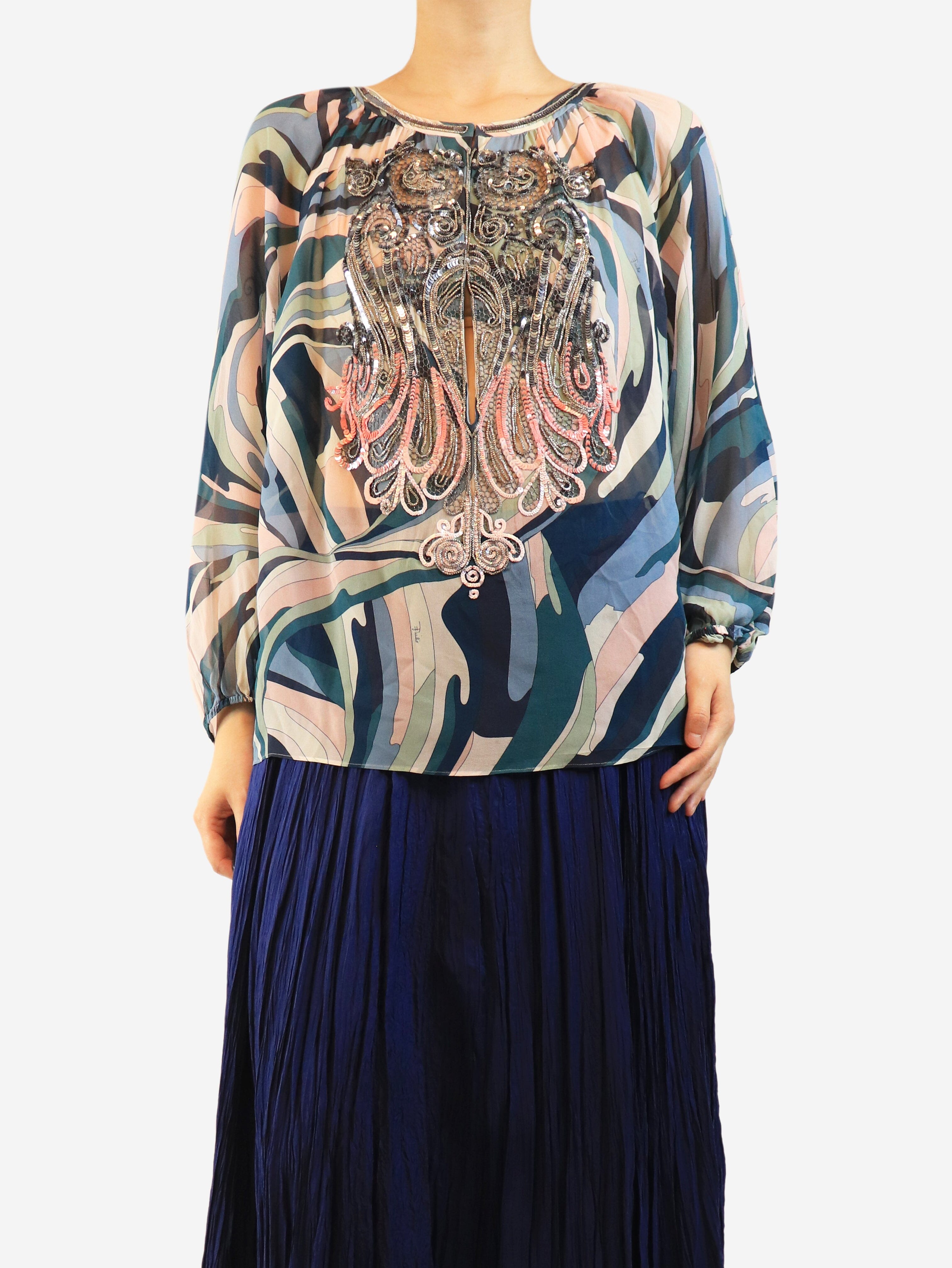 Blue embellished sheer blouse - size UK 12 Tops Emilio Pucci 