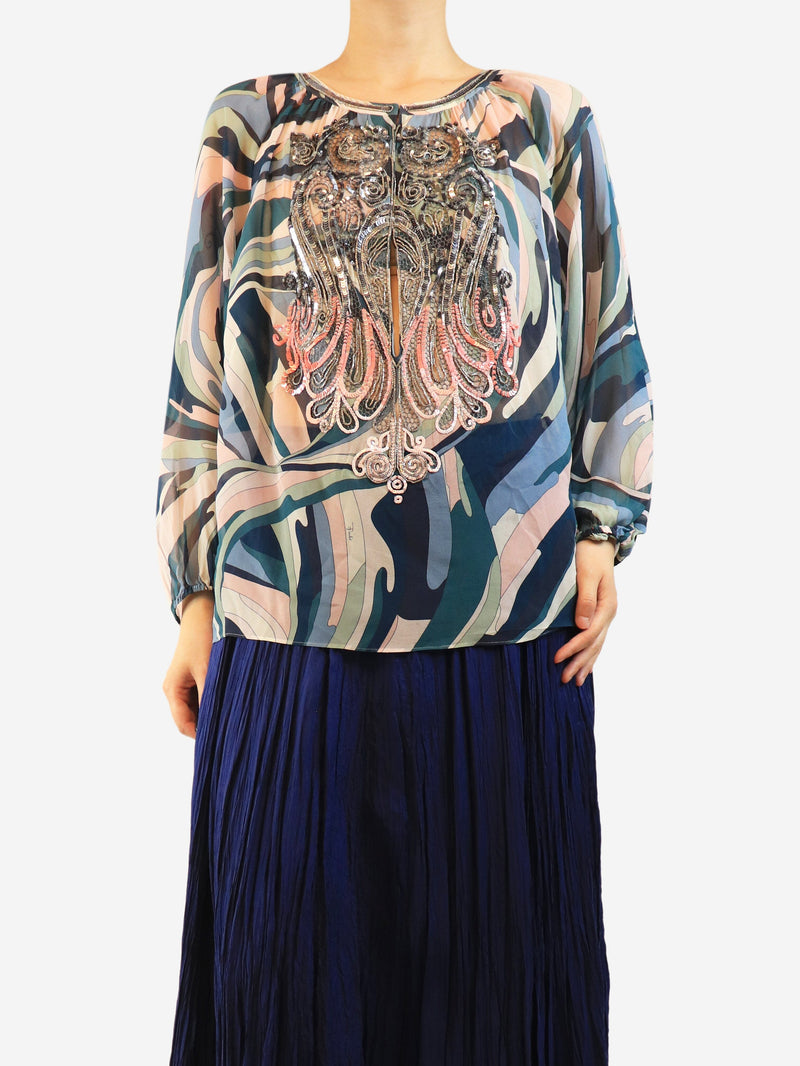 Blue embellished sheer blouse - size UK 12 Tops Emilio Pucci 