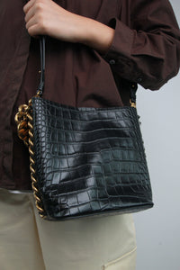 Stella McCartney Black Frayme Croc-Effect Embossed bag