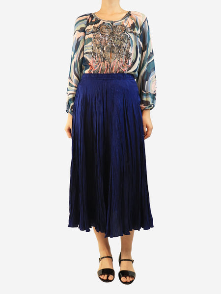 Navy plisse midi skirt - size UK 8 alternate image