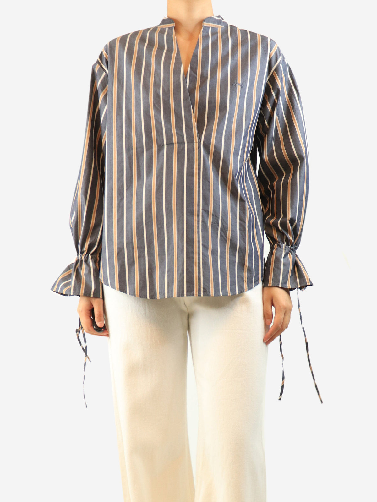 Grey striped v-neck blouse - size UK 10 Tops See By Chloe 
