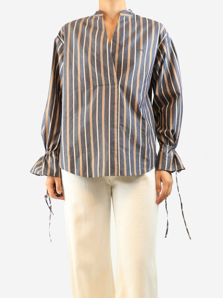 Grey striped v-neck blouse - size UK 10 product image