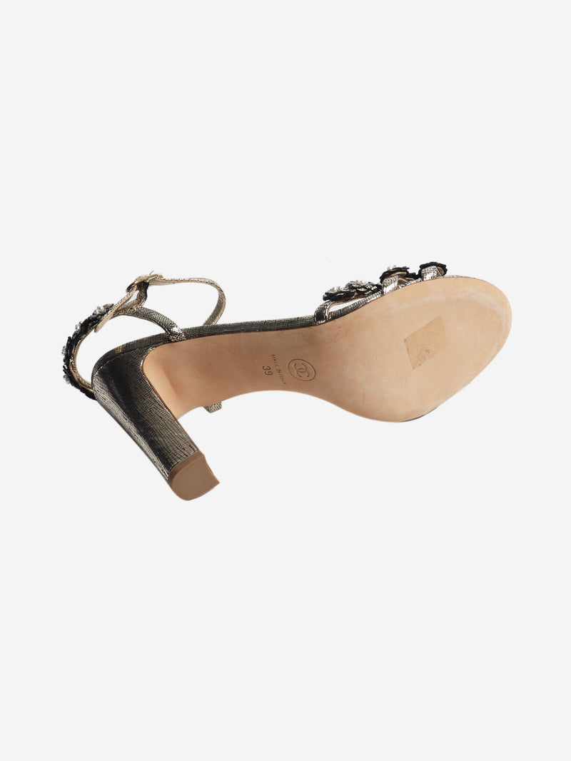 Gold metallic faux-pearl embellished sandal heels - size EU 39 Heels Chanel 