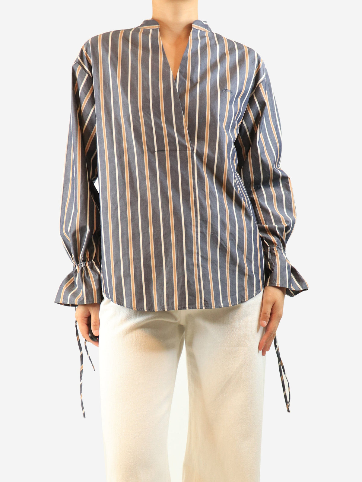 Grey striped v-neck blouse - size UK 10 Tops See By Chloe 