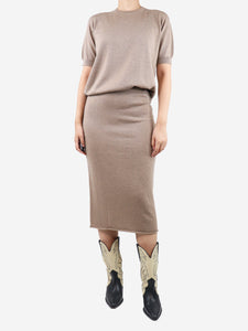 BaBaa Brown wool t-shirt and midi skirt - size S