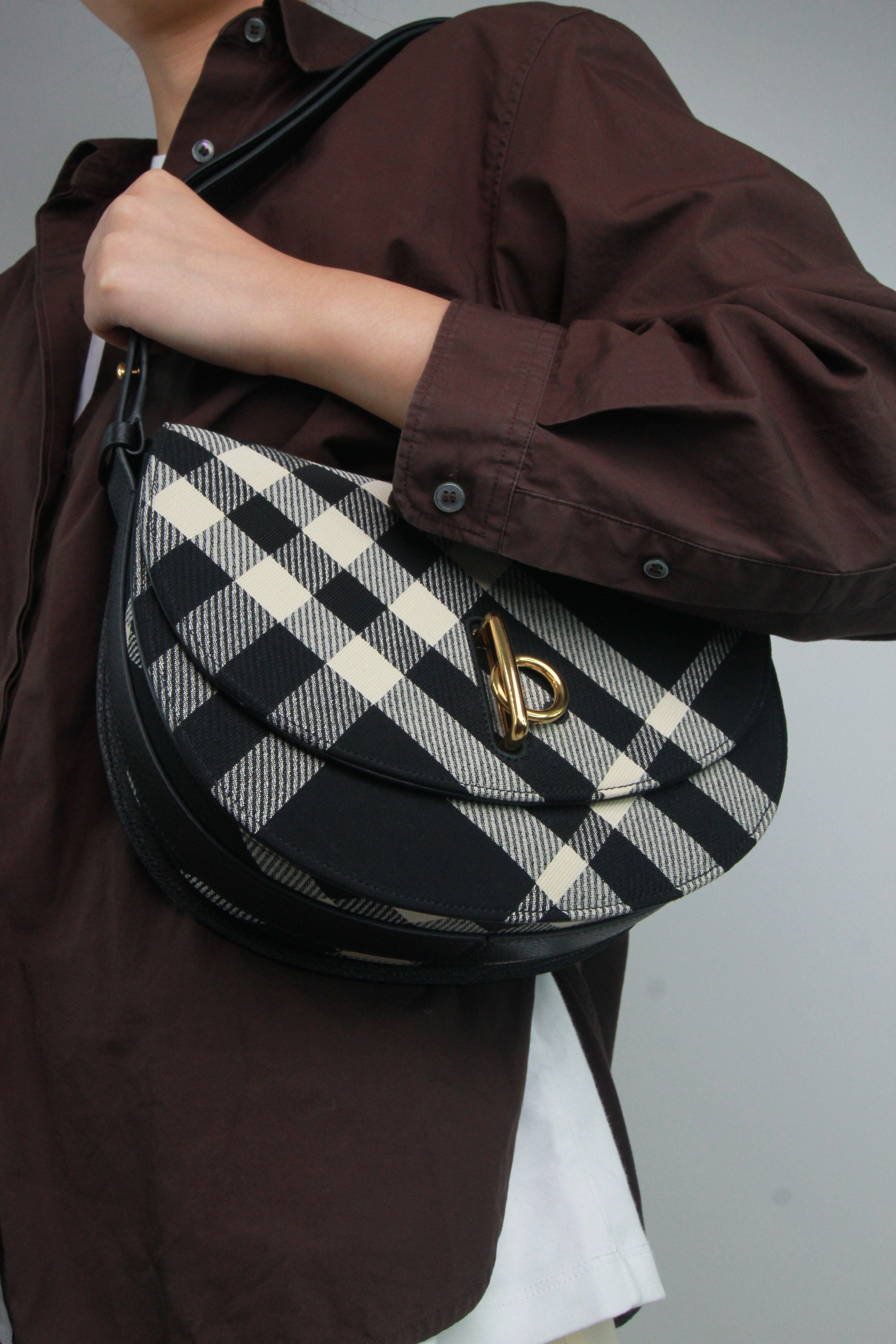 Black jacquard-woven check shoulder bag Shoulder bags Burberry 