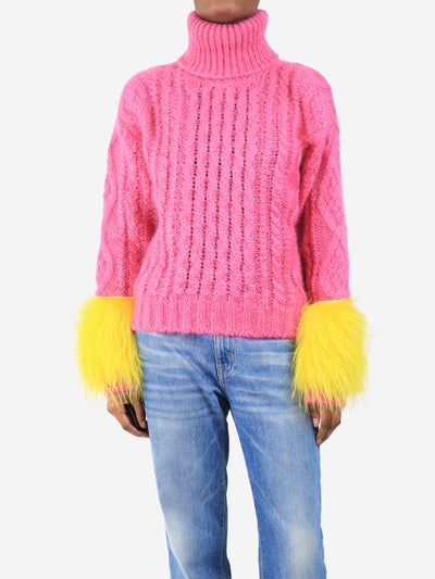 Pink faux-fur cuff sweater - size UK 6 Knitwear Prada 
