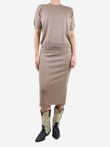 BaBaa Brown wool t-shirt and midi skirt - size S