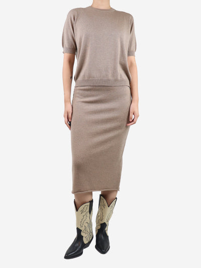 Brown wool t-shirt and midi skirt - size S Sets BaBaa 