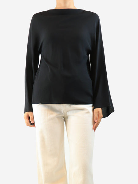 Black boat neck silk long sleeve top  - size S product image